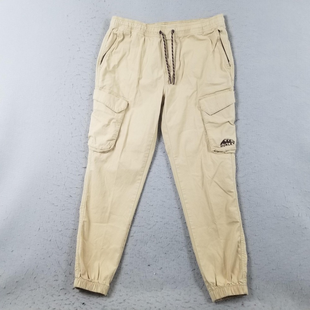 Hurley Jogger Pants Mens 32x30 Beige Cargo Elastic Waist Stretch Outdoor Casual